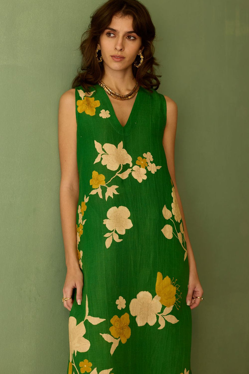 Hibiscus Anaar V-Neck Co-ord Set - Fern cotton by World of SiSa for women Worldwide