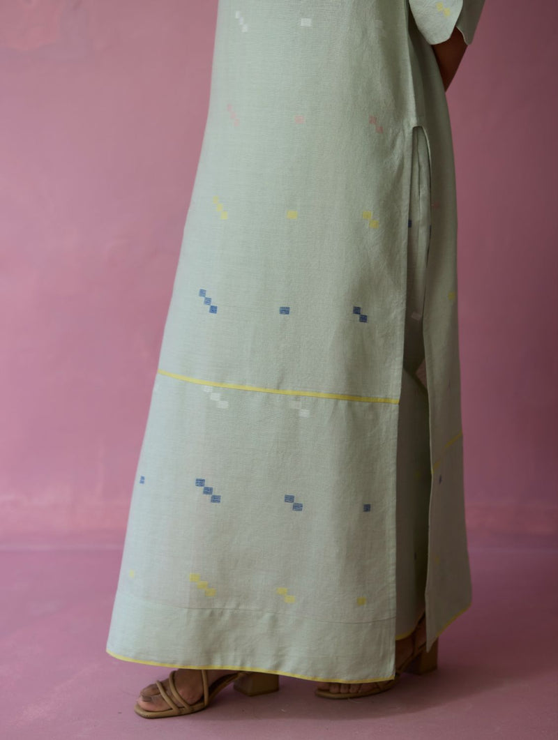 Rina Jamdani Linen Co-ord Set - Aqua all linen by Manan for women Worldwide