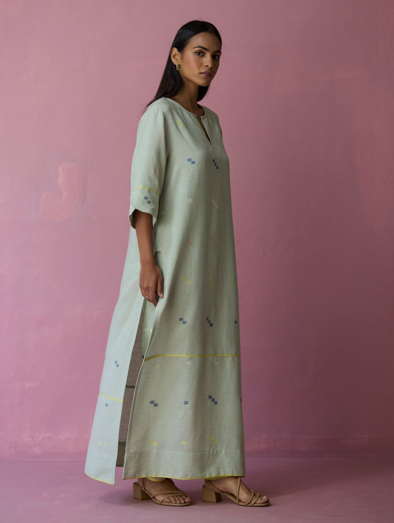 Rina Jamdani Linen Co-ord Set - Aqua all linen by Manan for women Worldwide