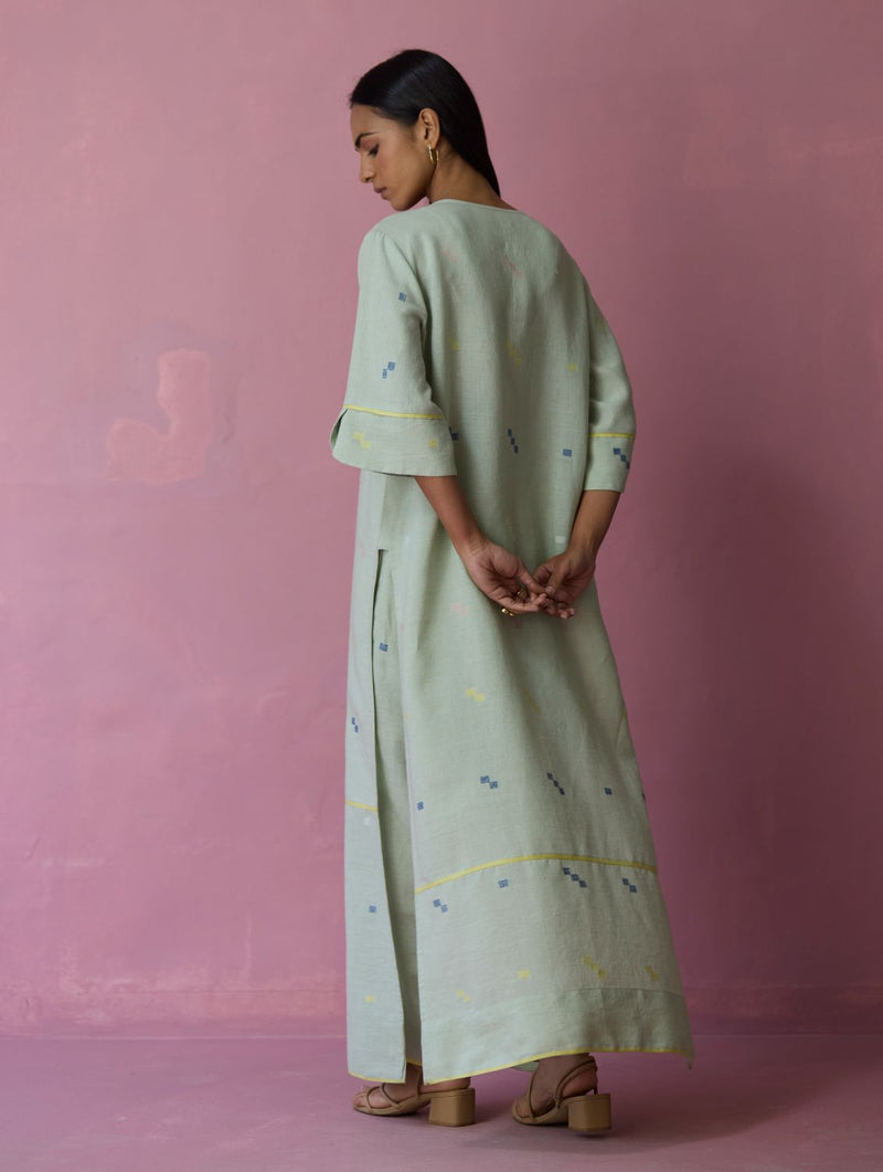 Rina Jamdani Linen Co-ord Set - Aqua all linen by Manan for women Worldwide