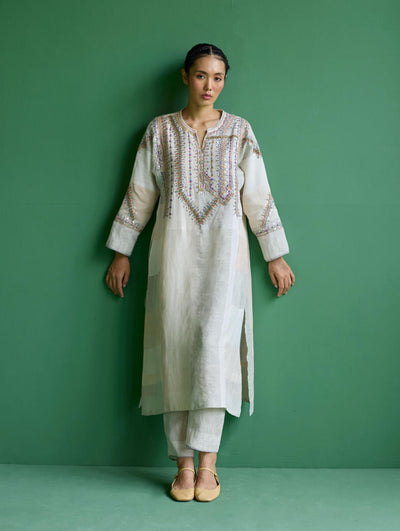 Rida Hand-Embroidered Kurta Set
 - Ivory