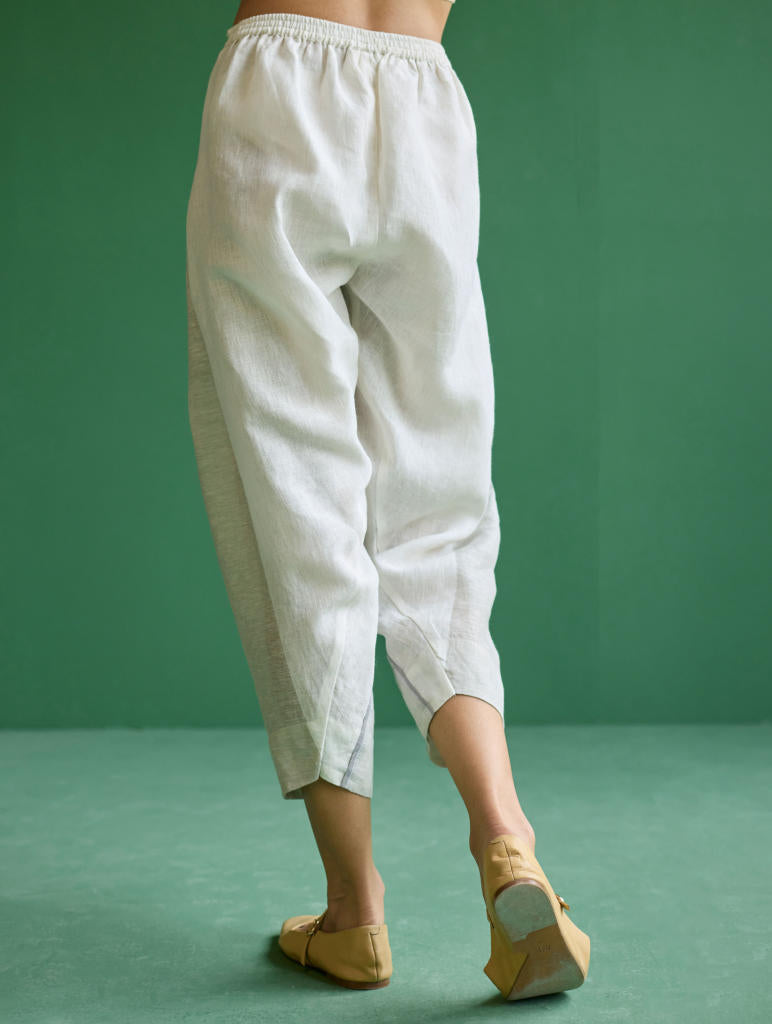 Ennya Hand-Embroidered Metallic Linen Kurta - Ivory linen by Manan in ivory color for women Worldwide