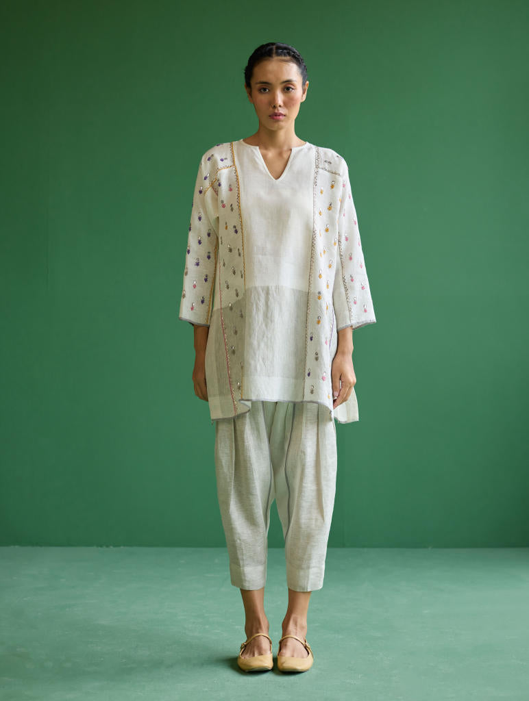 Ennya Hand-Embroidered Kurta Set
 - Ivory linen by Manan in ivory color for women Worldwide