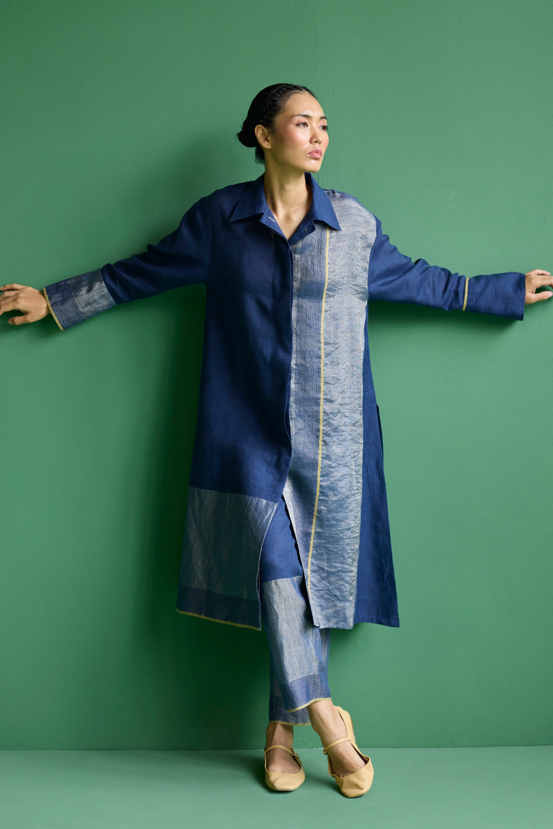 Ziza Metallic Linen Co-ord Set
 - Ivory linen by Manan in ivory color for women Worldwide