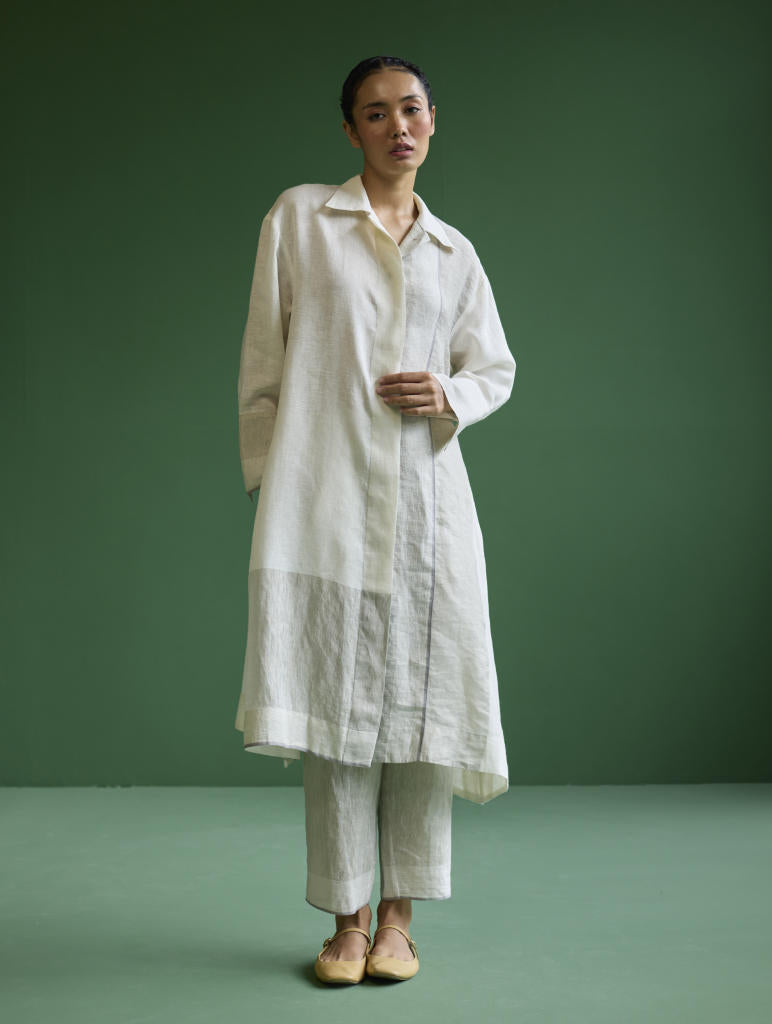 Ziza Metallic Linen Shirt Kurta - Ivory