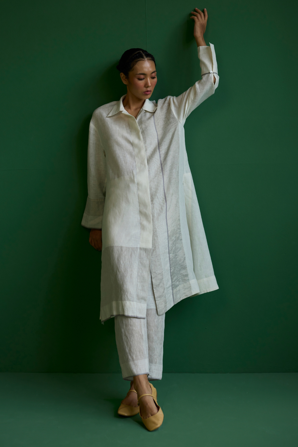 Ziza Metallic Linen Shirt Kurta - Ivory