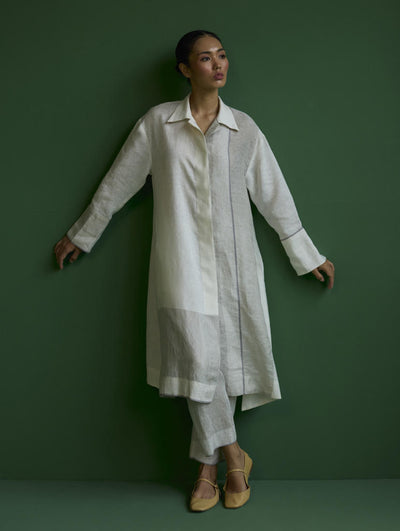 Ziza Metallic Linen Shirt Kurta - Ivory