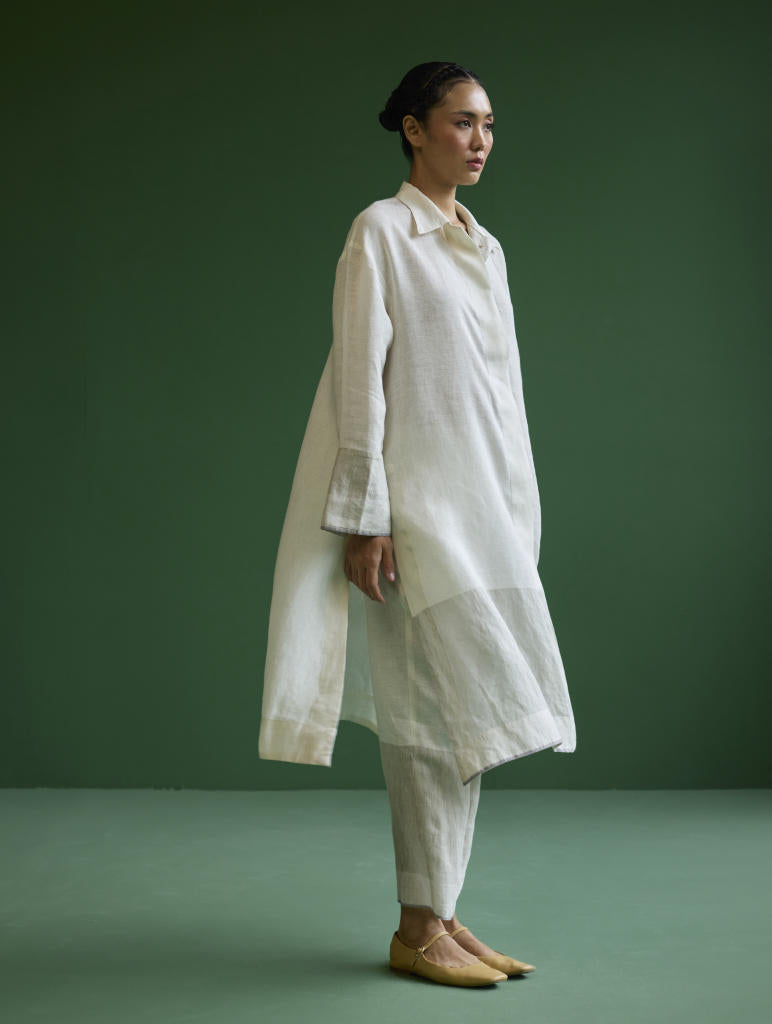 Ziza Metallic Linen Shirt Kurta - Ivory