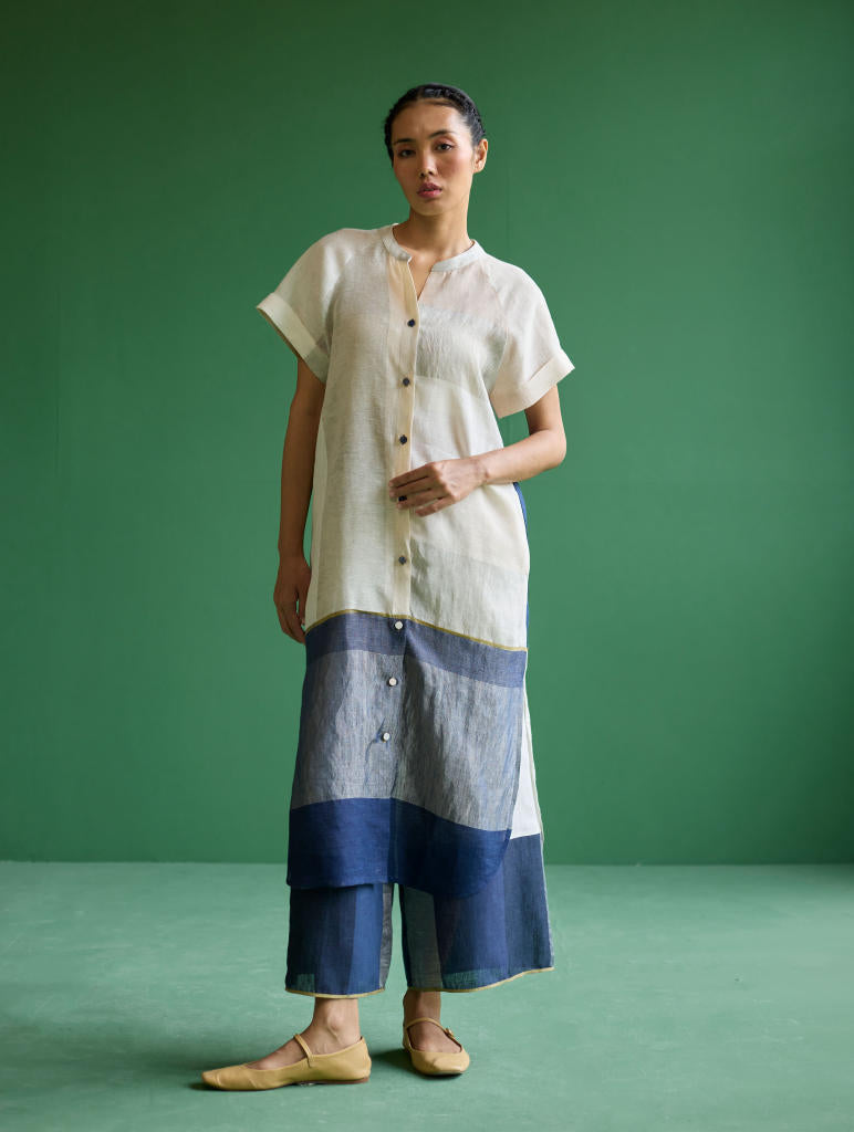 Nila Color-Blocked Co-ord Sets 
 - Ivory linen by Manan in ivory color for women Worldwide