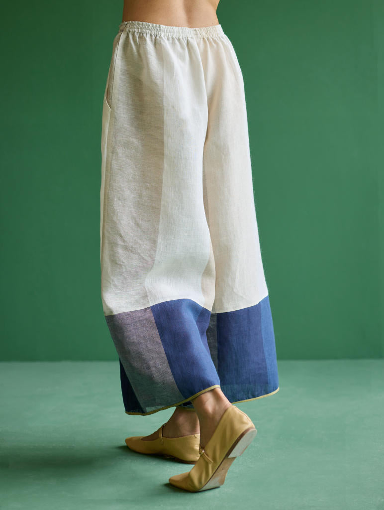 Nila Color-Blocked Co-ord Sets 
 - Ivory linen by Manan in ivory color for women Worldwide