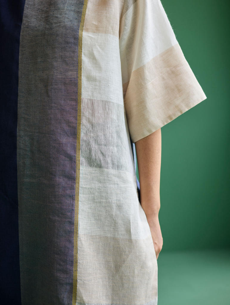 Risa Color-Blocked Kurta Set
 - Navy linen by Manan in navy color for women Worldwide