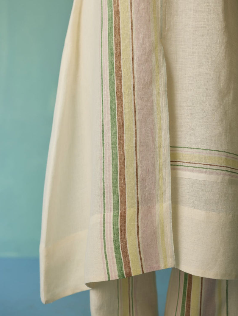 Vanya Border Linen Sleeveless Kurta - Ivory linen light kurta set by Manan in ivory for women Worldwide