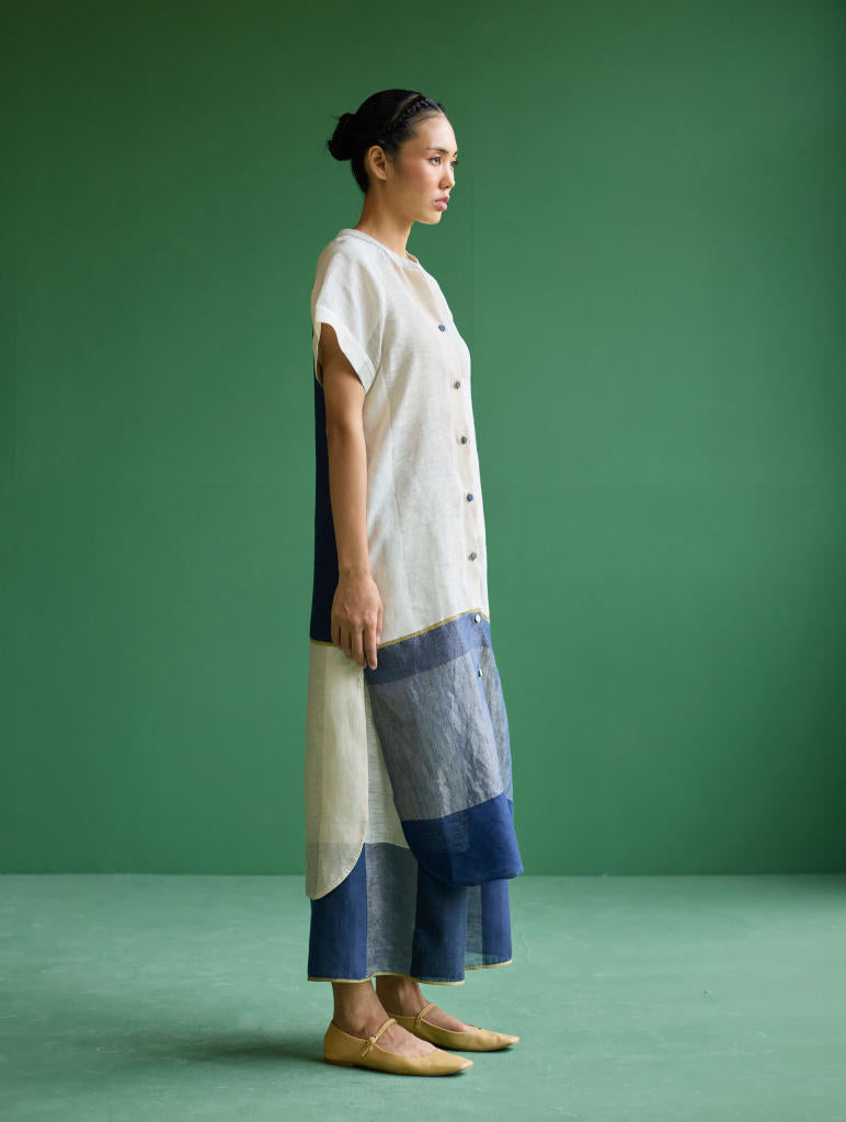 Nila Color-Blocked Co-ord Sets 
 - Ivory linen by Manan in ivory color for women Worldwide