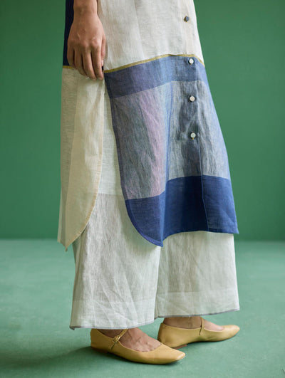 Nila Color-Blocked Metallic Linen Kurta
 - Ivory