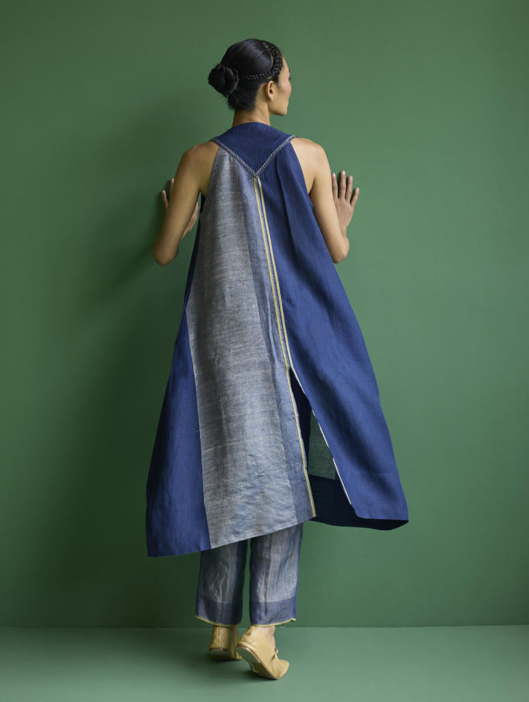 Ayana Metallic Linen Border Top - Navy