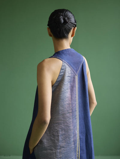 Ayana Metallic Linen Border Top - Navy