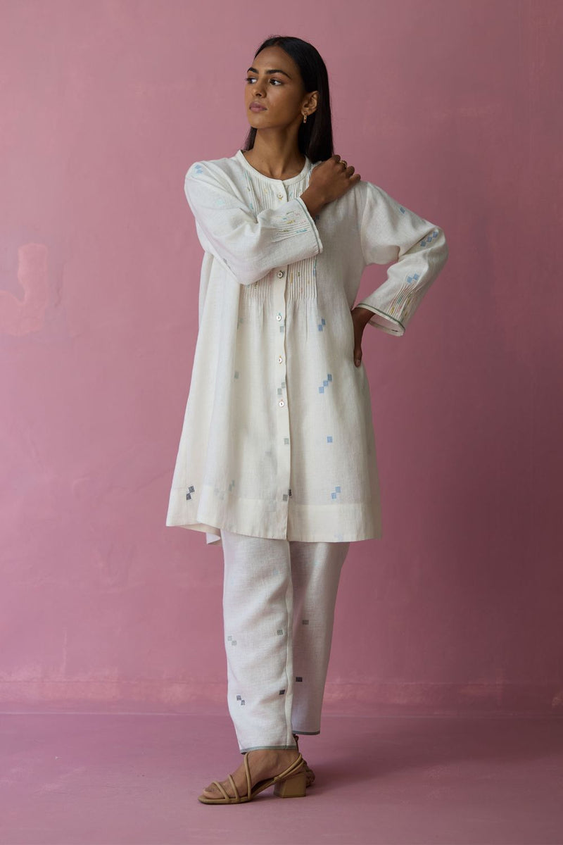 Dima Jmdani Linen Pintuck Shirt - Ivory all linen by Manan in ivory color for women Worldwide