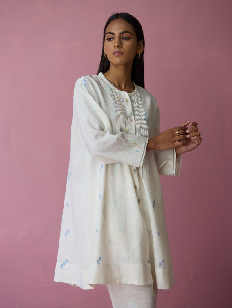 Dima Jmdani Linen Pintuck Shirt - Ivory all linen by Manan in ivory color for women Worldwide