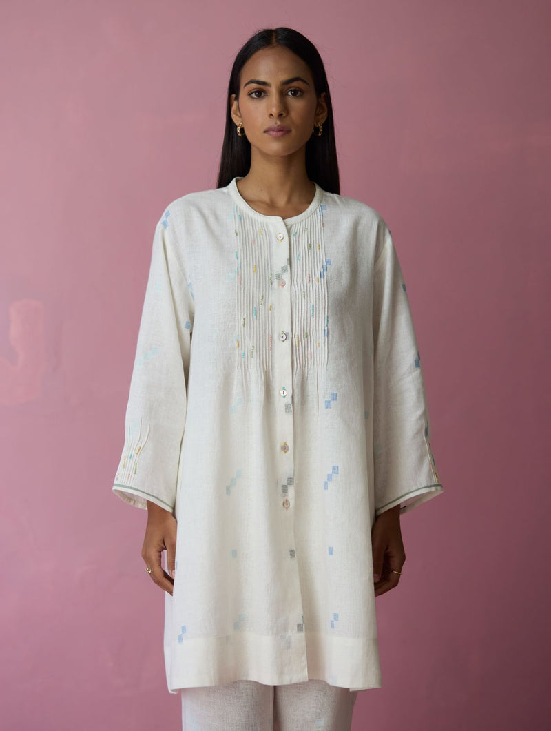 Dima Jmdani Linen Pintuck Shirt - Ivory all linen by Manan in ivory color for women Worldwide