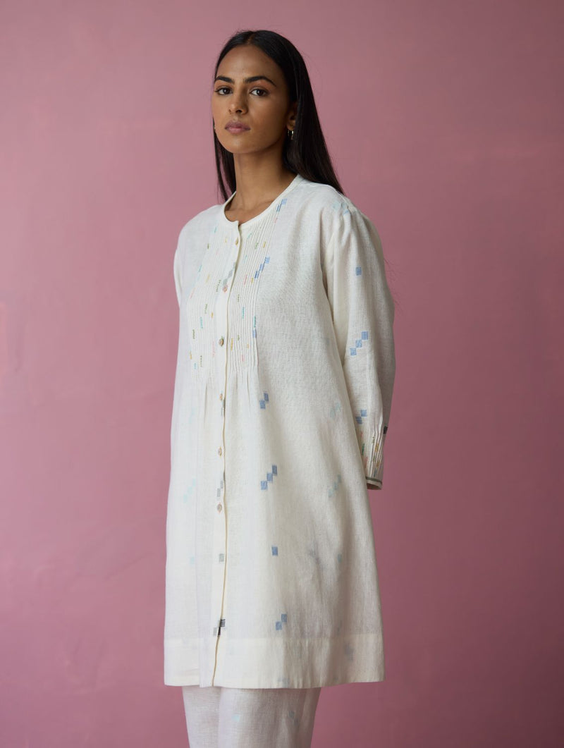 Dima Jmdani Linen Pintuck Shirt - Ivory all linen by Manan in ivory color for women Worldwide