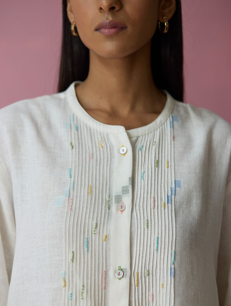 Dima Jmdani Linen Pintuck Shirt - Ivory all linen by Manan in ivory color for women Worldwide