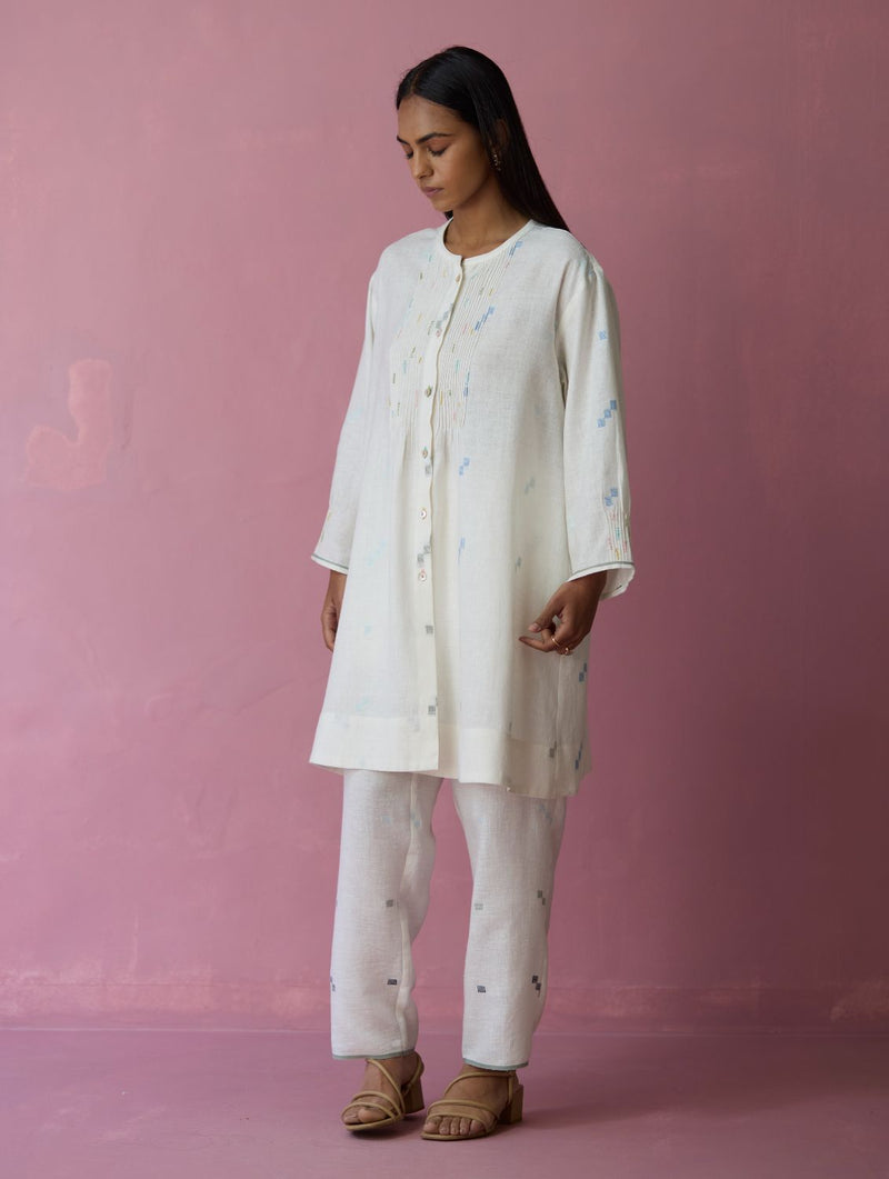 Dima Jmdani Linen Pintuck Shirt - Ivory all linen by Manan in ivory color for women Worldwide
