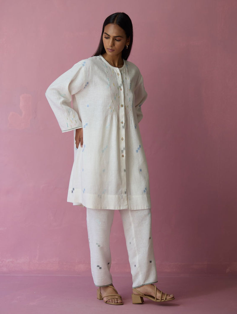 Dima Jmdani Linen Pintuck Shirt - Ivory all linen by Manan in ivory color for women Worldwide