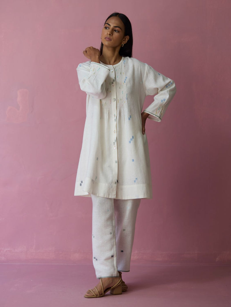 Dima Jmdani Linen Pintuck Shirt - Ivory all linen by Manan in ivory color for women Worldwide
