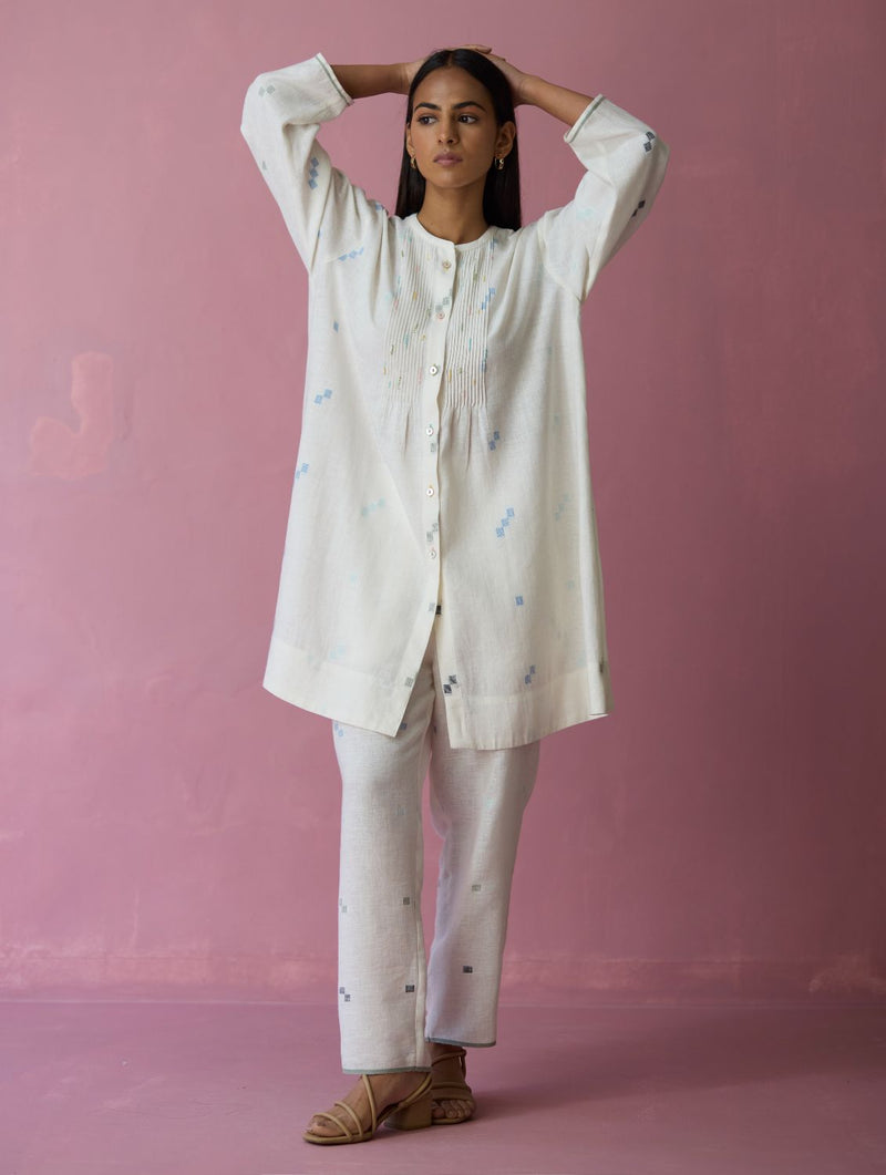 Dima Jmdani Linen Pintuck Shirt - Ivory all linen by Manan in ivory color for women Worldwide