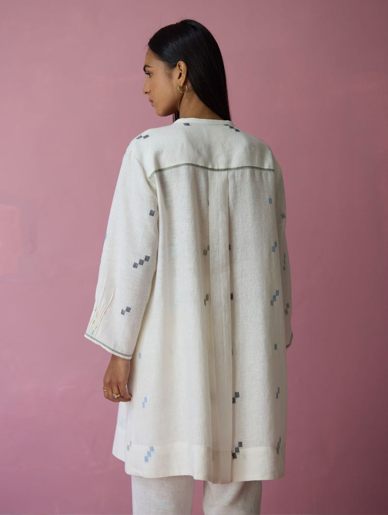 Dima Jmdani Linen Pintuck Shirt - Ivory all linen by Manan in ivory color for women Worldwide