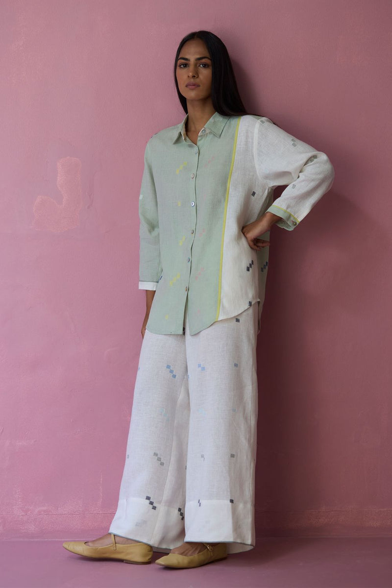 Sela Patchwork Jamdani Linen Shirt all linen by Manan for women Worldwide