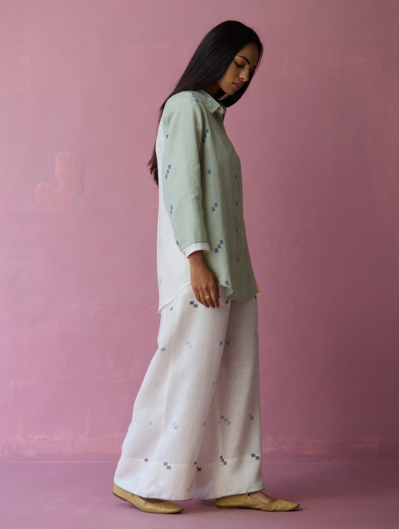 Sela Patchwork Jamdani Linen Shirt all linen by Manan for women Worldwide