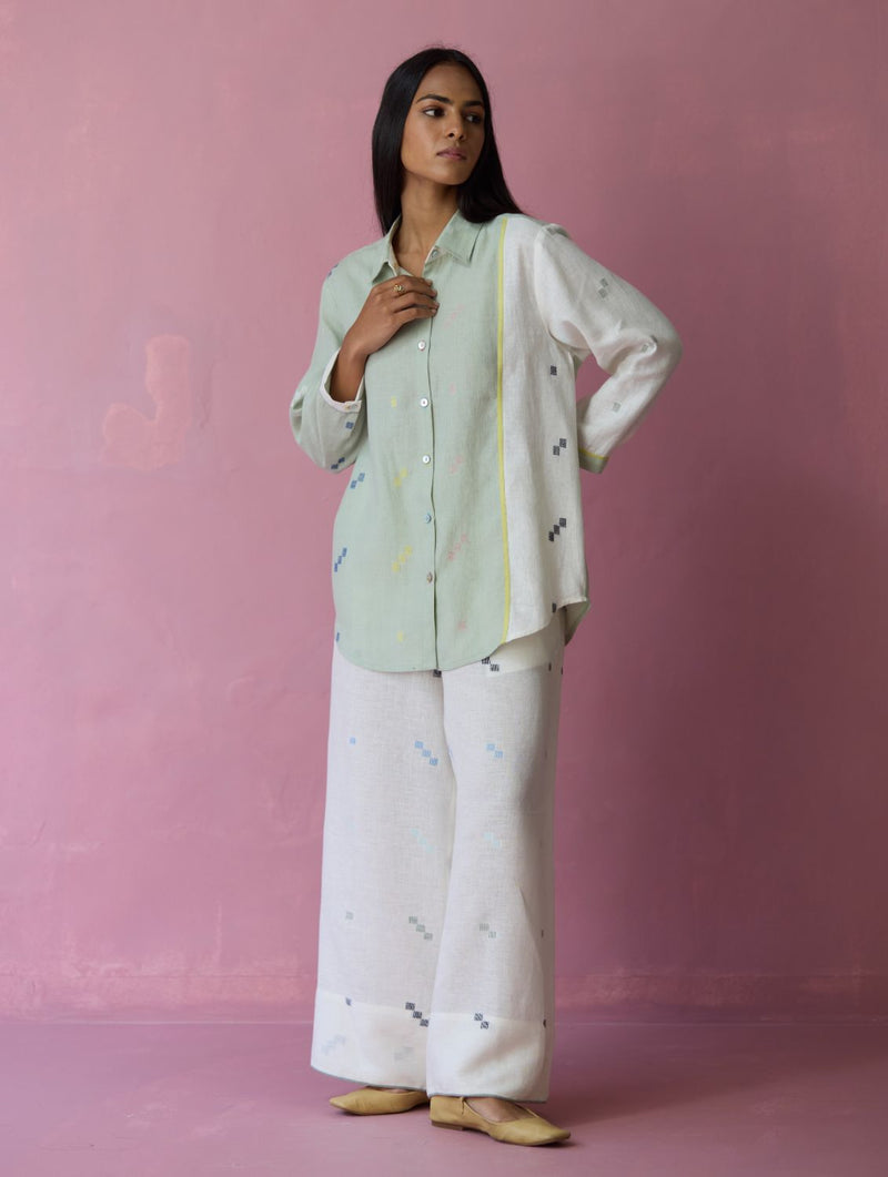 Sela Patchwork Jamdani Linen Shirt all linen by Manan for women Worldwide