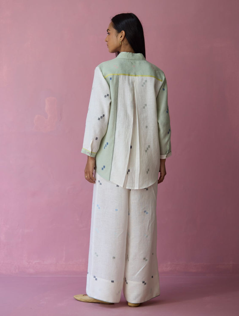 Sela Patchwork Jamdani Linen Shirt all linen by Manan for women Worldwide