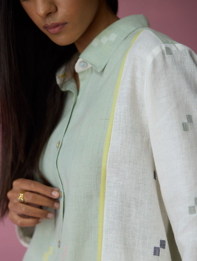 Sela Patchwork Jamdani Linen Shirt all linen by Manan for women Worldwide
