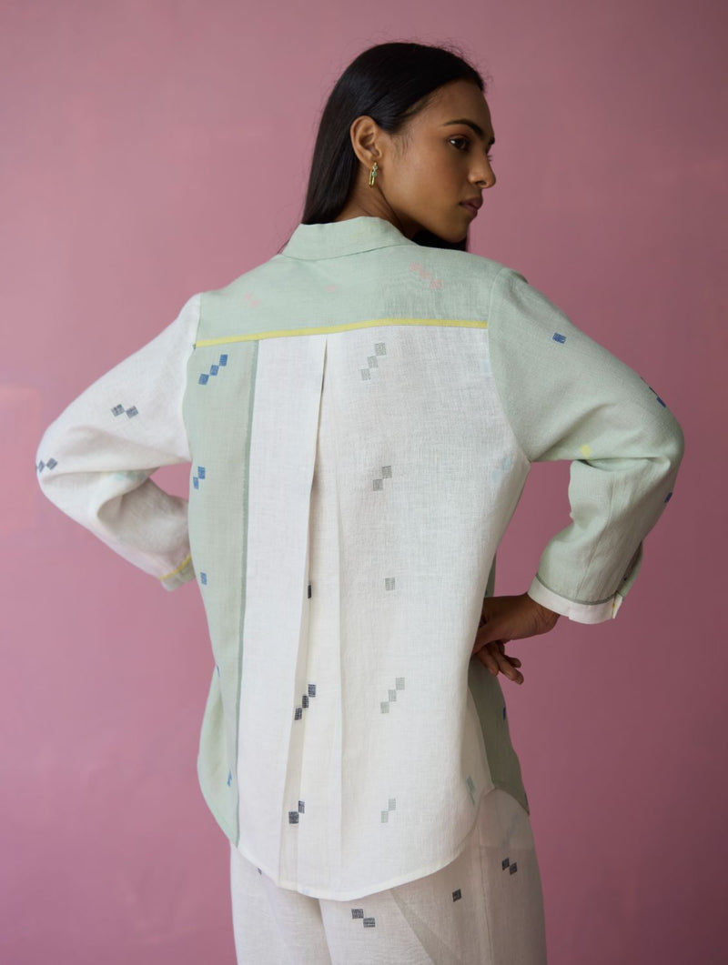 Sela Patchwork Jamdani Linen Shirt all linen by Manan for women Worldwide