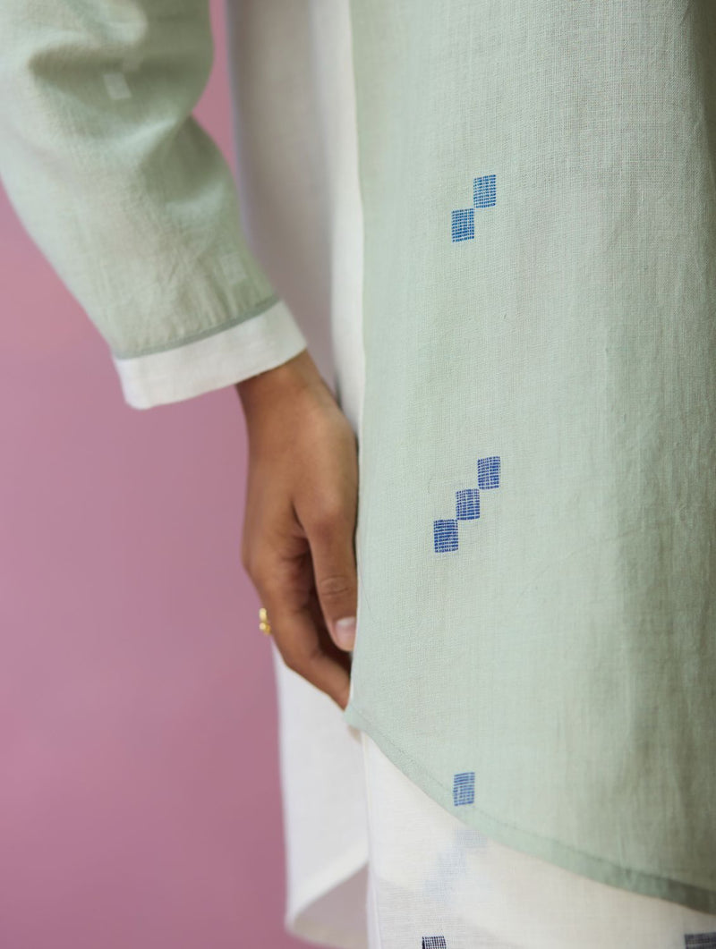 Sela Patchwork Jamdani Linen Shirt all linen by Manan for women Worldwide