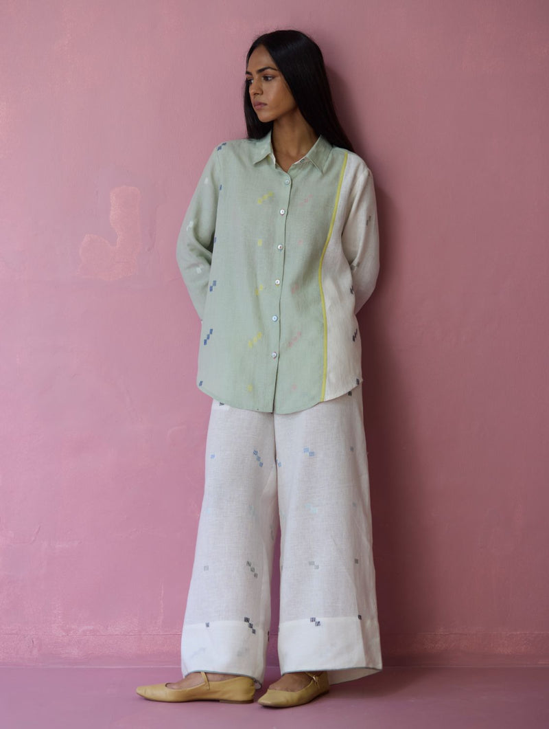 Sela Patchwork Jamdani Linen Shirt all linen by Manan for women Worldwide
