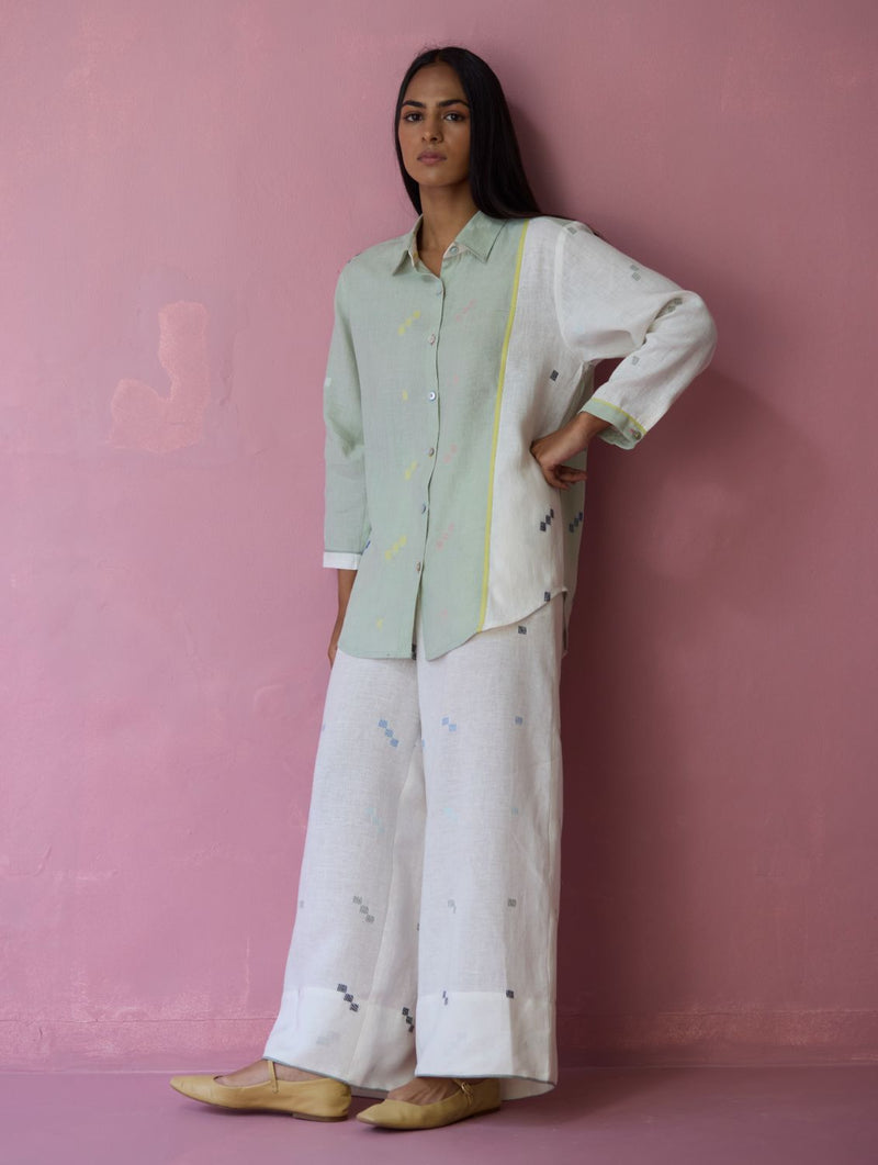 Sela Patchwork Jamdani Linen Shirt all linen by Manan for women Worldwide