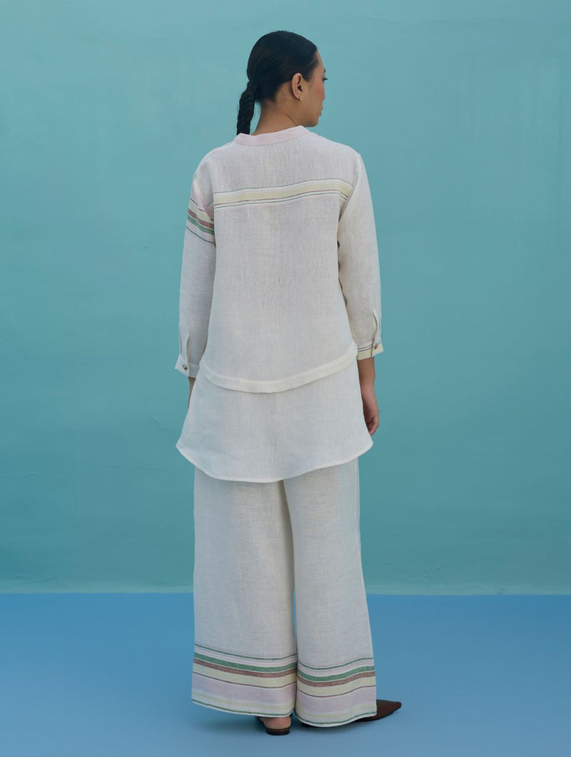 Amaya Border Linen Top - Ivory linen top/shirt by Manan in ivory for women Worldwide