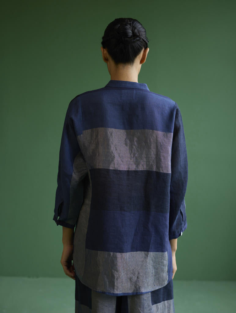 Izara Metallic Linen Co-ord Set - Navy linen by Manan in navy color for women Worldwide