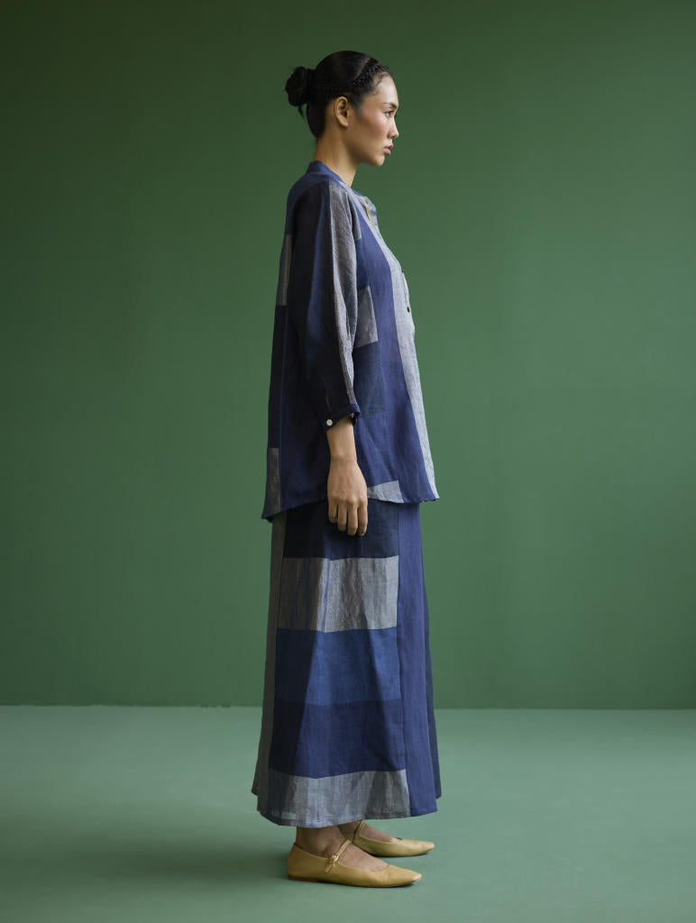 Izara Metallic Linen Co-ord Set - Navy linen by Manan in navy color for women Worldwide