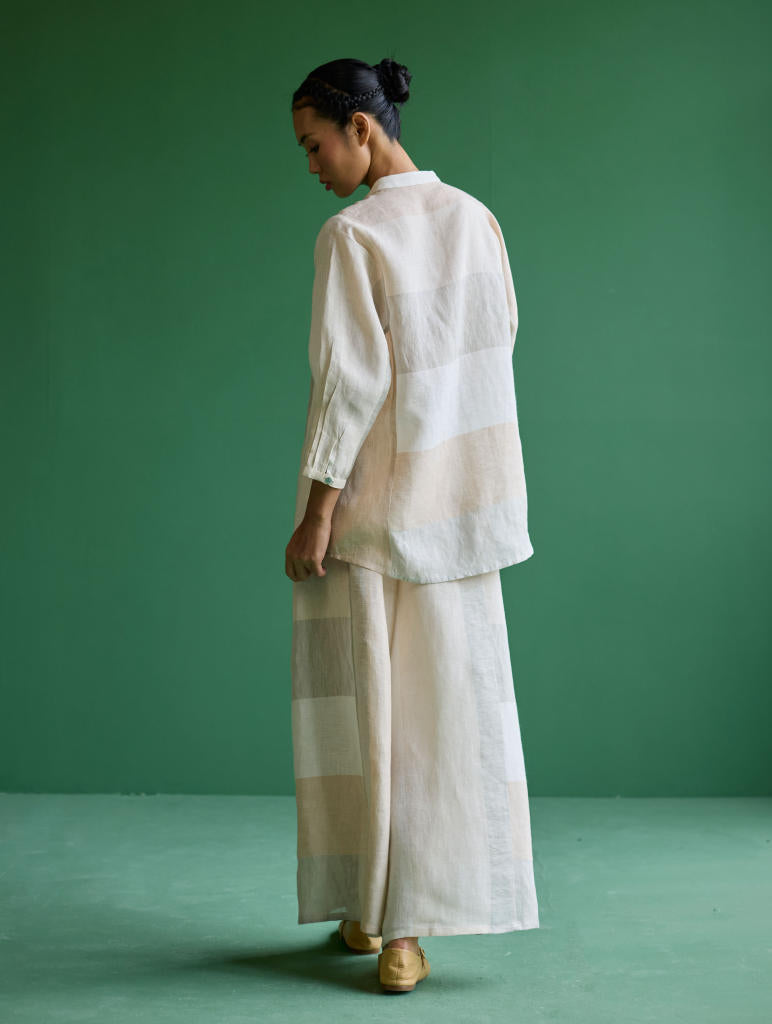 Izara Metallic Linen Co-ord Set - Ivory linen by Manan in ivory color for women Worldwide