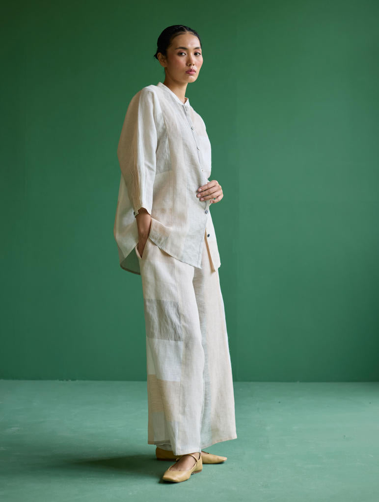 Izara Metallic Linen Co-ord Set - Ivory linen by Manan in ivory color for women Worldwide