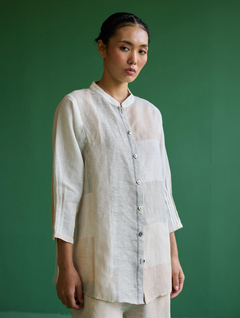 Izara Metallic Linen Co-ord Set - Ivory linen by Manan in ivory color for women Worldwide