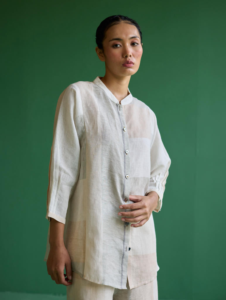 Izara Metallic Linen Co-ord Set - Ivory linen by Manan in ivory color for women Worldwide