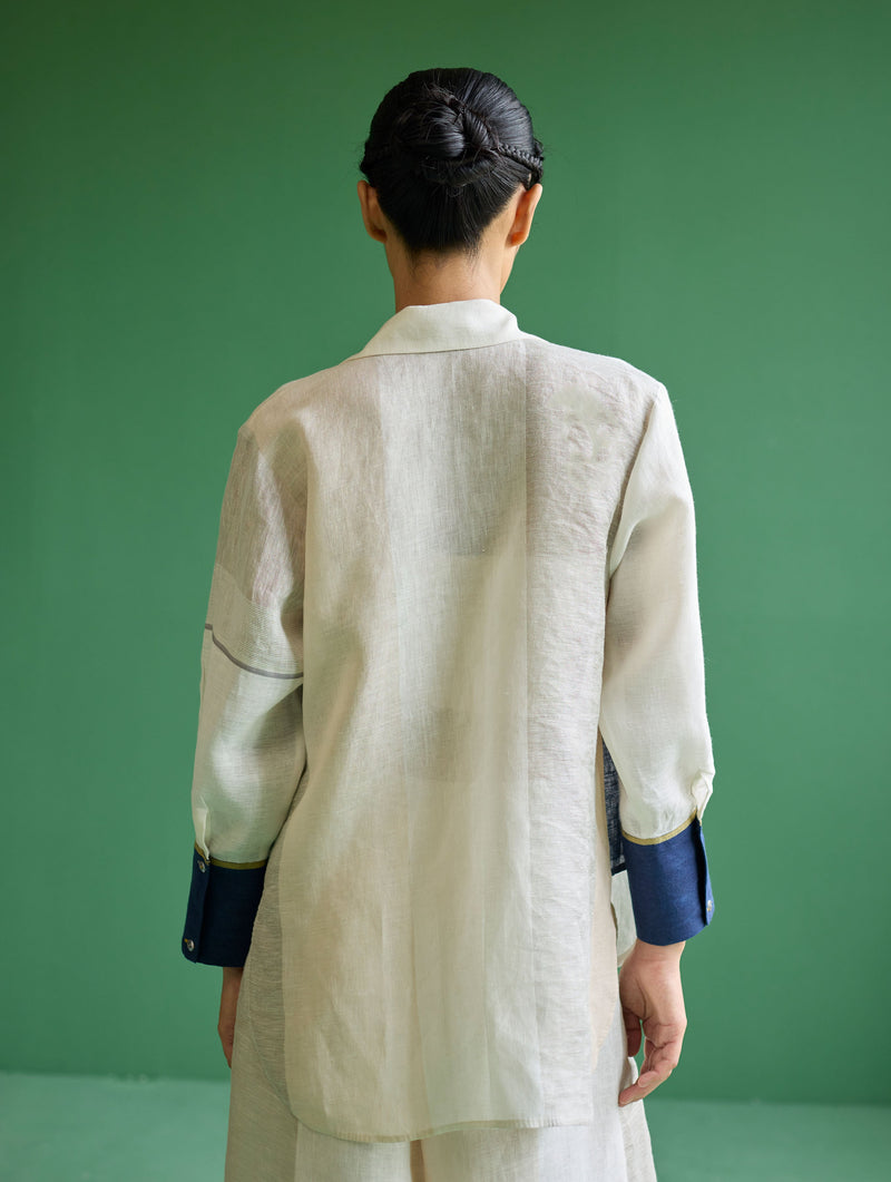 Yang Color-Blocked Co-ord Set - Ivory linen by Manan in ivory color for women Worldwide