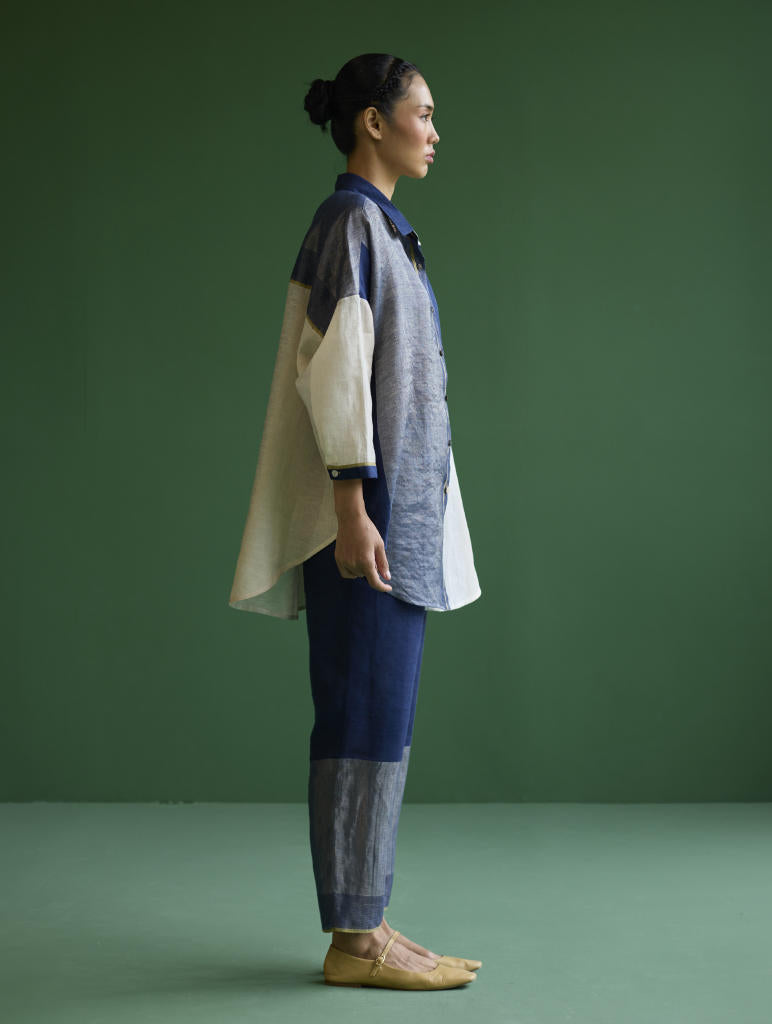 Esha Color-Blocked Co-ord Set
 - Navy linen by Manan in navy color for women Worldwide