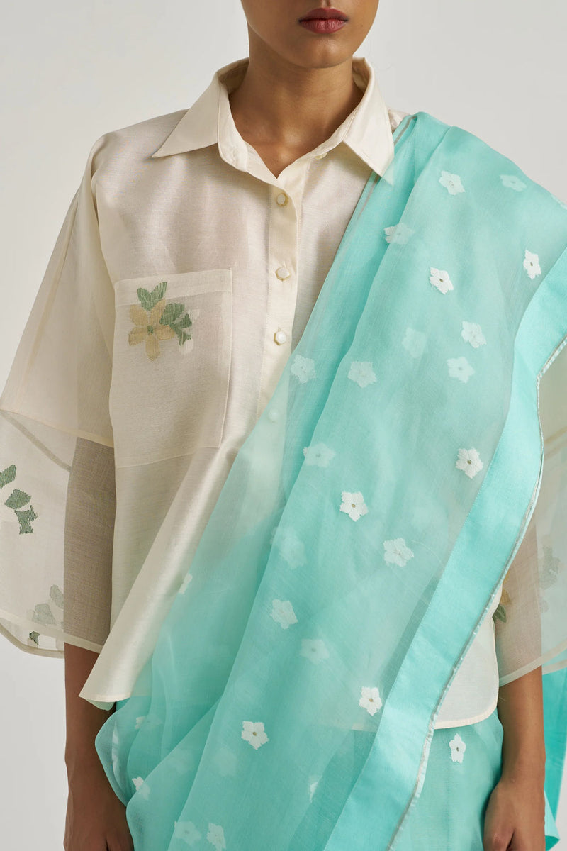 Kumud blouse handwoven chanderi silk by Suparna Som in ivory for women Worldwide