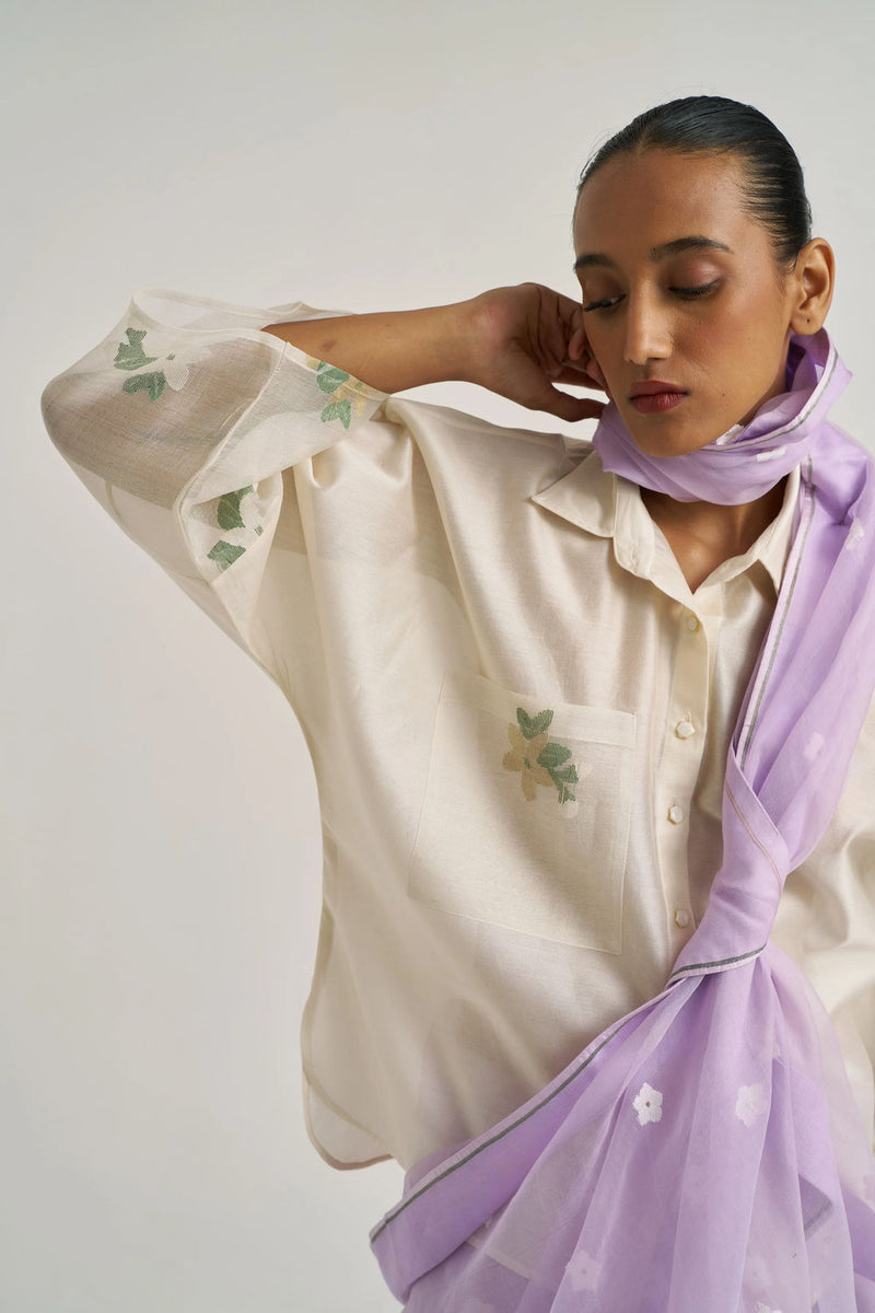 Kumud blouse handwoven chanderi silk by Suparna Som in ivory for women Worldwide